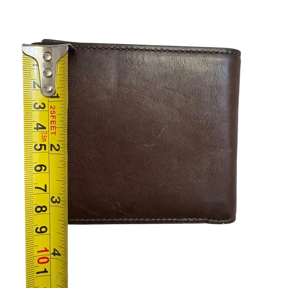 Coach 74493 mahogany brown navy blue striped men’s bifold leather wallet